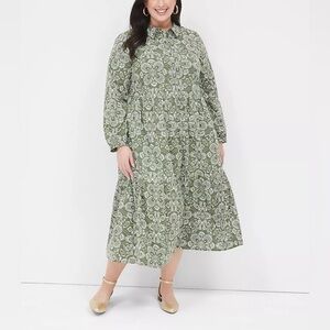 Lane Bryant Long-Sleeve Collared Popover Midi Dress